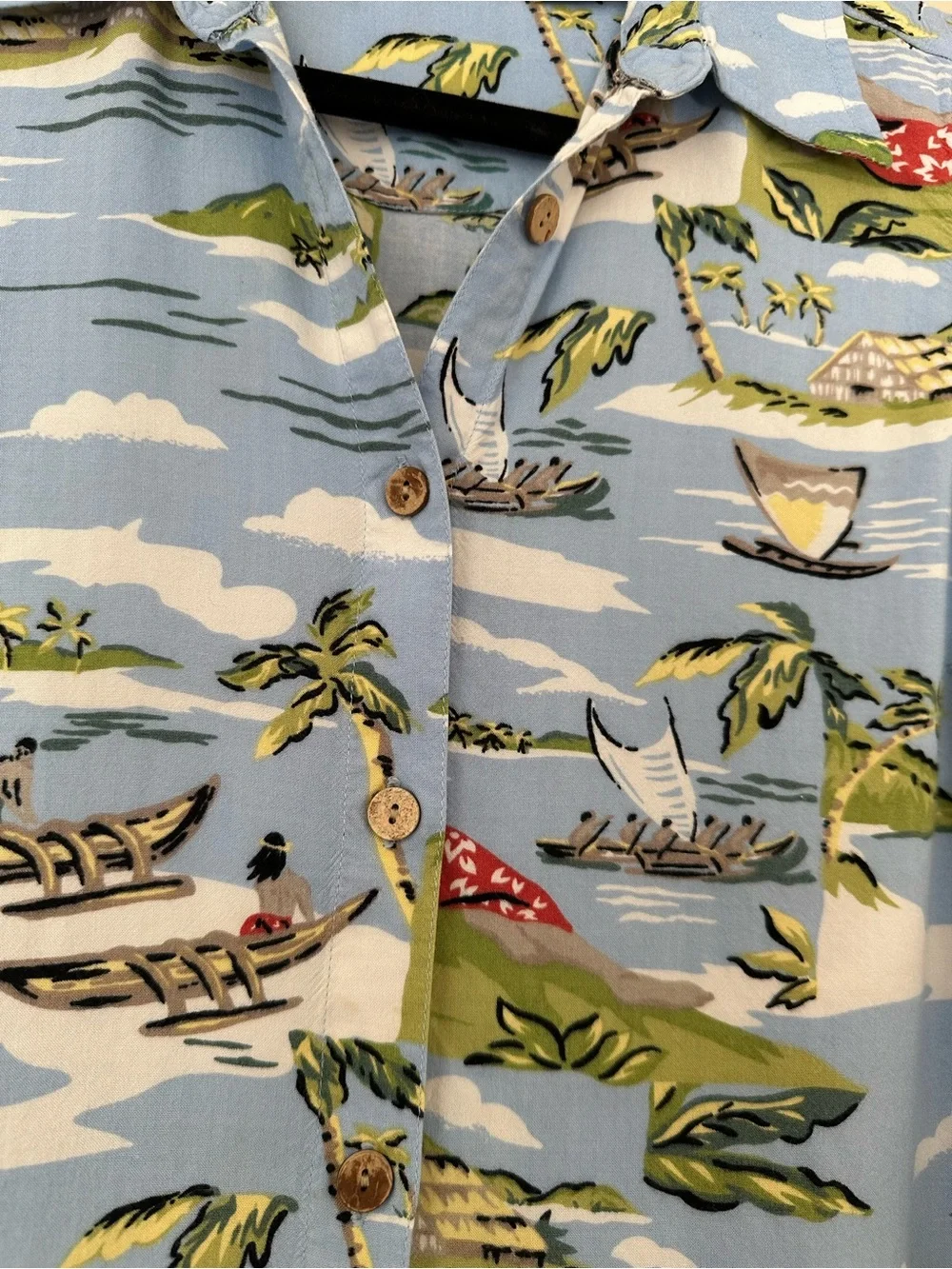Vintage Hawaiian Great Northwest Light Blue Palm Sleeveless Shirt - Picture 4 of 6